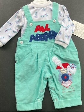 Toddler Turquoise Corduroy Overalls with Train Applique